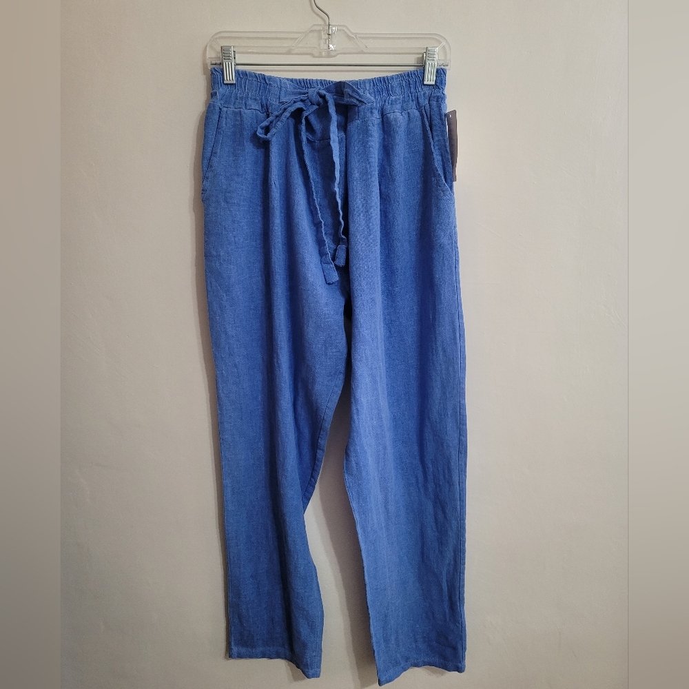 LINEN PANTS WOMEN MODA ITALY MADE IN ITALY LARGE BLUE